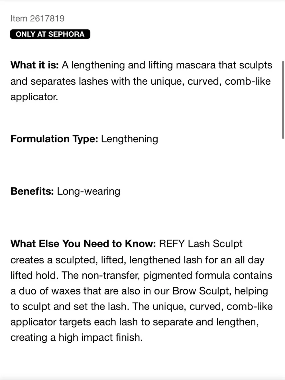 Refy Black Lash Sculpt Mascara